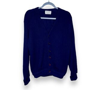 Vintage 1970s Jefflinks Lord Jeff Navy Blue V Neck Grandpa Cardigan Men Medium